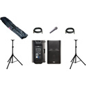 PA System 2 QSC K12 2-way Powered Loudspeaker 2 Stands & Bag 2 Cables 1 Mic