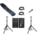 PA System 2 QSC K8 2-way Powered Loudspeaker 2 Stands & Bag 2 Cables 1 Mic