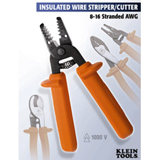 Klein 1000V Insulated Wire Stripper/Cutter For 8-16AWG Stranded Wire