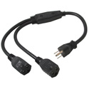 14in 16 AWG 1-to-2 Power Cord Splitter (1 NEMA 5-15P to 2 NEMA 5-15R)