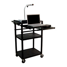 Luxor LP42LPE-B Plastic AV Cart w/Electric & Laptop Shelf & Side Shelf 42Hx24W