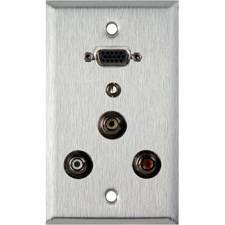 1-Gang Wall Plates with 1- VGA Female Barrel - 3- RCA  Barrels & 1- 3.5mm Mini Stereo Solder Jack