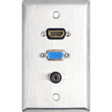 1-Gang Stainless Steel Wall Plate w/HDMI + 15-Pin VGA & Stereo Mini