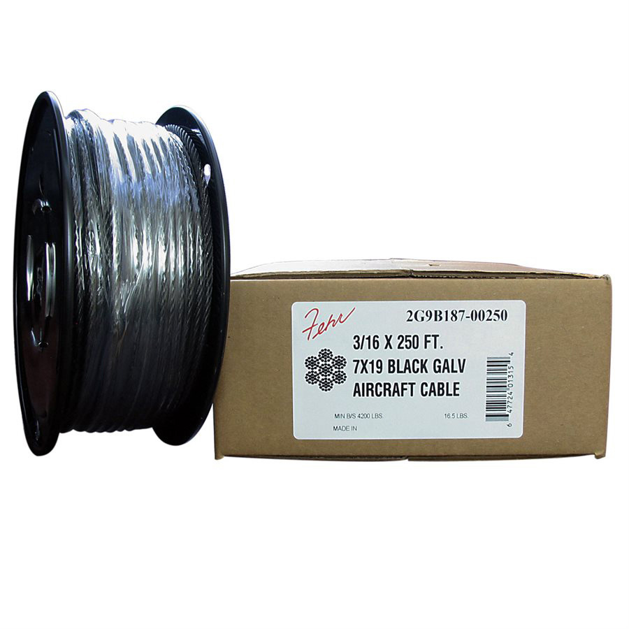 1/16 Diameter x 250 Foot 7x7 Black Aircraft Cable