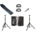 PA System 2 QSC K10 2-way Powered Loudspeaker 2 Stands & Bag 2 Cables 1 Mic