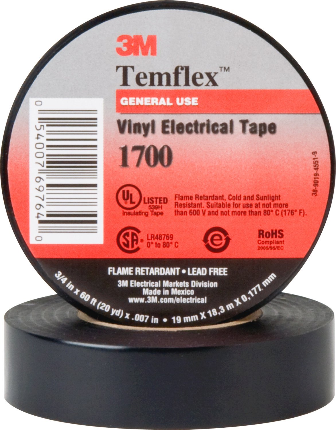 3M Temflex 1700 Electrical Tape 3/4 Inch x 60 Feet