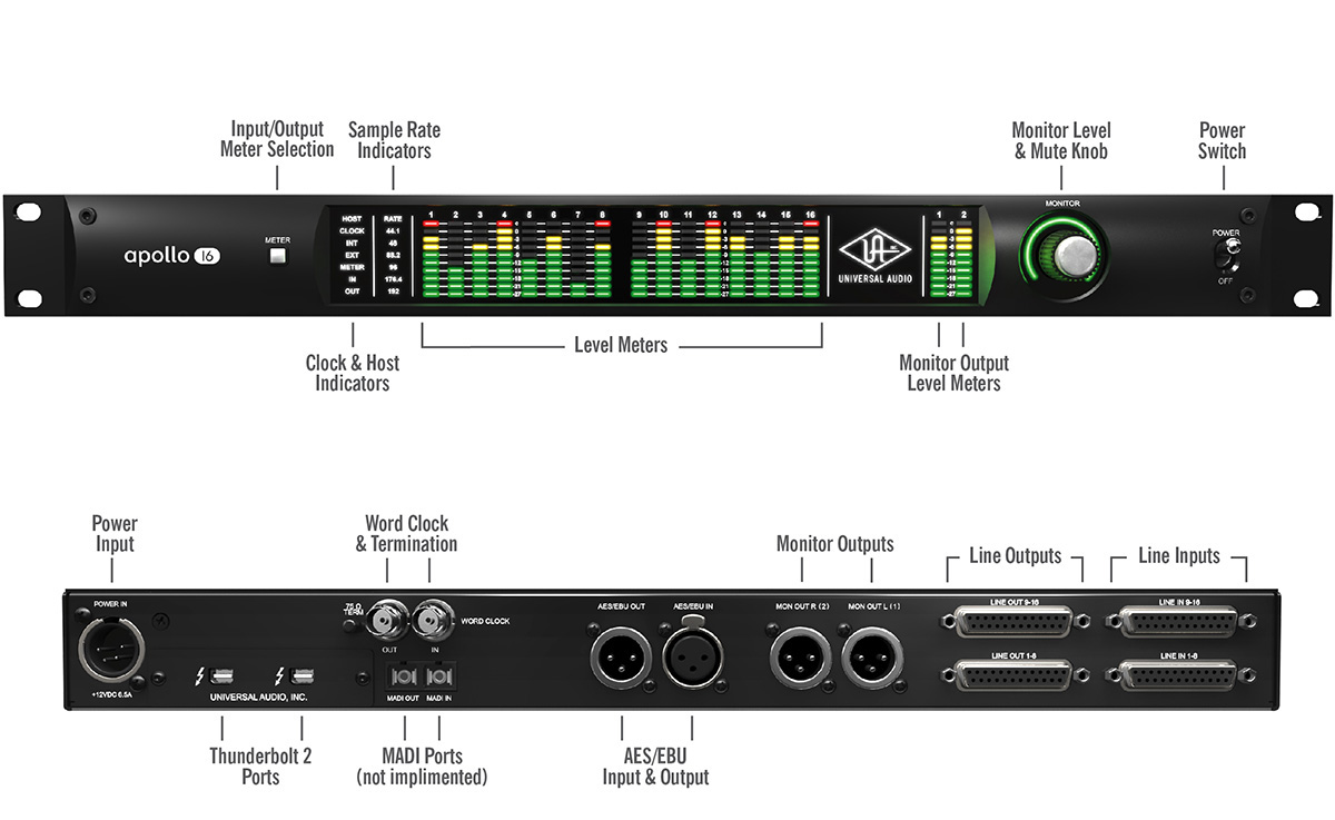 Universal Audio Apollo 16 mkII Thunderbolt 2 Audio Interface and