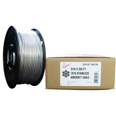 Fehr Brothers 2S9187-00250 3/16 Diameter x 250 Foot Roll 7x19 Stainless Steel Aircraft Cable