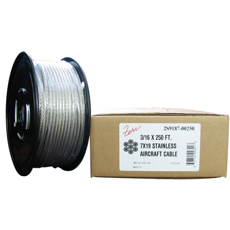 Fehr Brothers 2S9187-01000 3/16 Diameter x 1000 Foot Roll 7x19 Stainless Steel Aircraft Cable