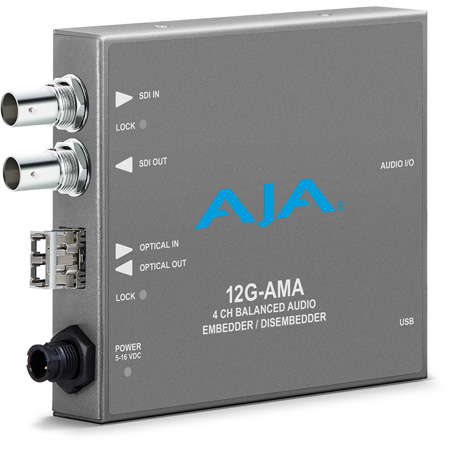 AJA 12G-AMA-R 12G-SDI Mini Converter with 4-Channel Audio Embed/Disembed - LC Fiber Receiver