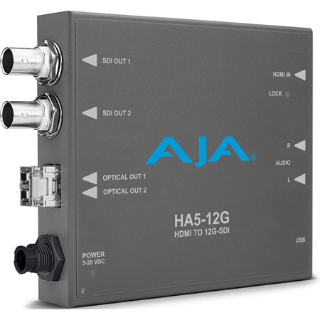 AJA HA5-12G-T HDMI 2.0 to 12G-SDI Mini-Converter with Single Channel Fiber 12G LC Transmitter