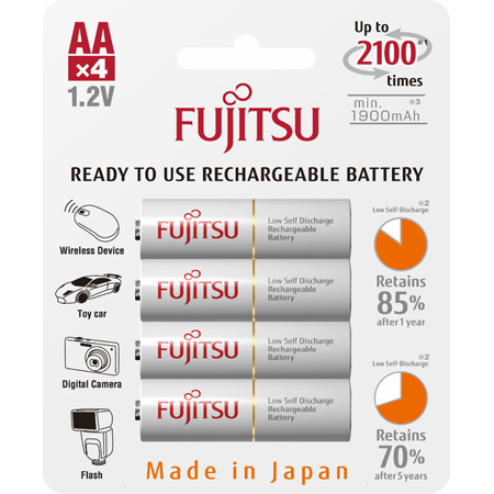 Fujitsu 1312-0013-FJ HR3UTC AA Low Self Discharge 2000 mAH Rechargeable Battery - 4 Pk Blister