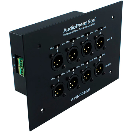 AudioPressBox APB-008-IW-EX In-wall AudioPressBox with 1 Line Input and 8 Mic Outputs - Black