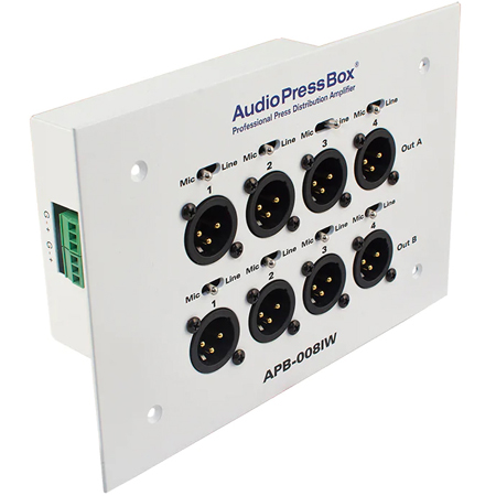 AudioPressBox APB-008-IW-EX In-wall AudioPressBox with 1 Line Input and 8 Mic Outputs - White