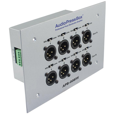 AudioPressBox APB-008-IW-EX In-wall AudioPressBox with 1 Line Input and 8 Mic Outputs - Silver