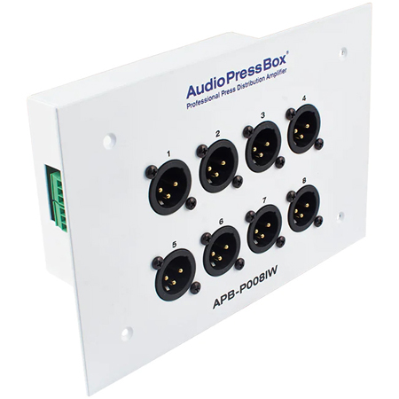 AudioPressBox APB-P008-IW-EX Passive In-wall AudioPressBox with 1 Line Input and 8 Mic Outputs - White