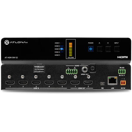 Atlona HDR-SW-52 5x2 4K/HDR UHD HDMI 2.0b Matrix Switcher