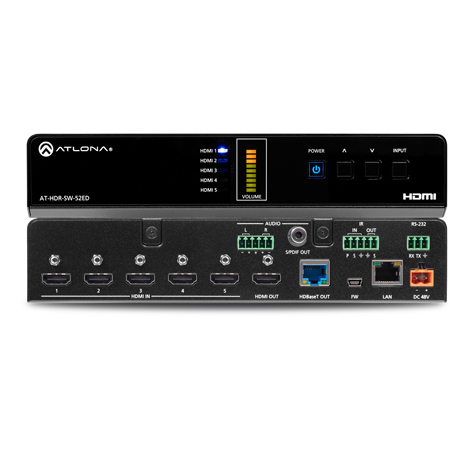Atlona HDR-SW-52ED 5x2 4K/HDR UHD HDMI 2.0b to HDBaseT Matrix Switcher with IR & Extended Distance to 328 Feet/100m