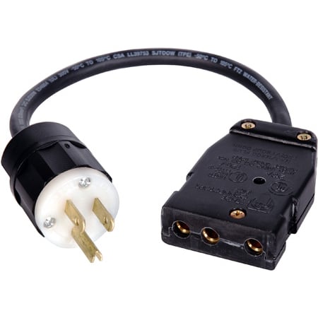 Laird BATE-HUB1 3-Prong 12/3 15-Amp AC Male to Female Stage Pin Connector Adapter Cable - 2 Foot