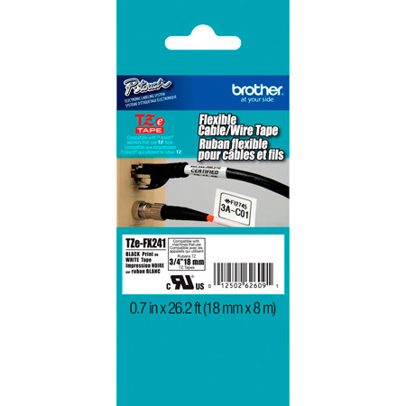 Brother TZeFX241 0.7 in x 26.2 ft (18 mm x 8 m) Black on White Flexible ID