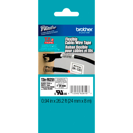 Brother TZeFX251 0.94in x 26.2 ft (24mm x 8 m) Black on White Flexible ID