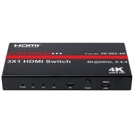 Calrad 40-992-4K 3 x 1 HDMI Switcher with IR Remote Control - HDCP 2.2 - 3D Compliant