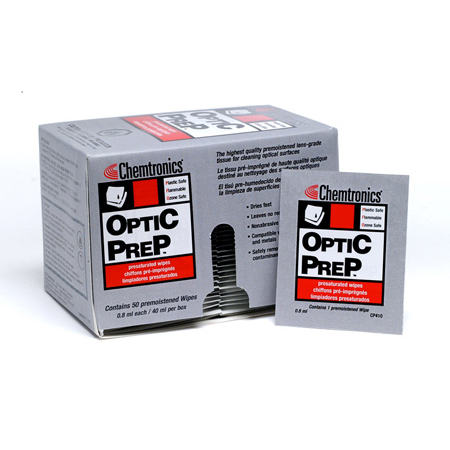 Chemtronics CP410 Optic Prep Premoistened Lens-Grade Tissue 4 x 8-1/4 65 Percent Isopropyl Alcohol Wipe - 50 Pack