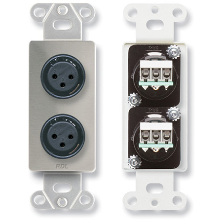RDL DS-XLR2F Dual XLR 3-pin Female Jacks on Decora Wall Plate - Terminal Block on rear - Stainless steel