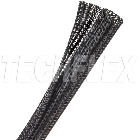 Techflex F6N0.50 1/2-Inch Flexo Self-Wrapping/Split Tube/Semi-Rigid Braided & Non-Expandable Tubing - Black - 75-Foot