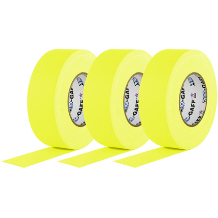 Pro Tapes Pro-Gaff Gaffers Tape YGT-50 3-Pack - 2 Inch x 50 Yards - Fluorescent Yellow