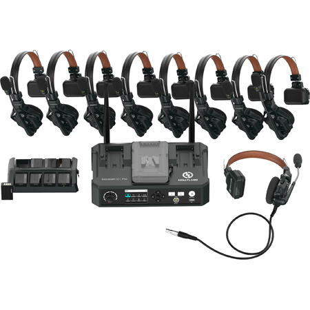 Hollyland Solidcom C1 Pro 9-Person Full Duplex Wireless Intercom System with 8 Headsets and Hub - No Mount