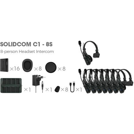 Hollyland SOLIDCOM C1-8S Full Duplex Wireless Intercom System with 8 Headsets - 1000 Foot Line-of-Sight