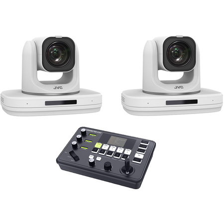 JVC Two KY-PZ510 Ultra Wide 4K60P HEVC Auto-Tracking PTZ Cameras w/ RM-LP5G PTZ Controller - 3G-SDI/HDMI/USB/IP - White