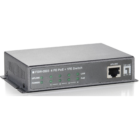 LevelOne FSW-0503 5-Port Fast Ethernet PoE Switch - 802.3af PoE - 4 PoE Outputs - 61.6W