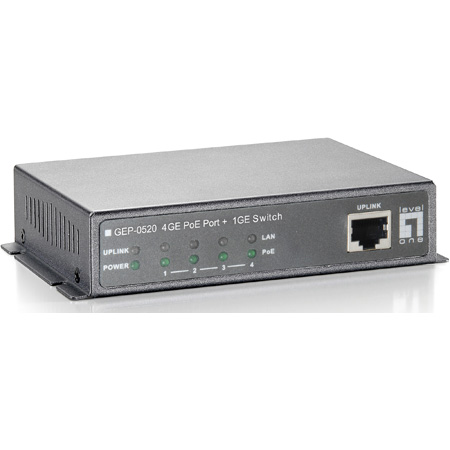 LevelOne GEP-0520 5-Port Gigabit PoE Switch - 61.6W - 802.3af PoE - 4 PoE Outputs - Power Adapter included