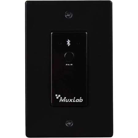 MuxLab 500554 Bluetooth Audio to Dante Interface 1-Gang Wallplate - Bluetooth up to 50-75 Foot Range - Black