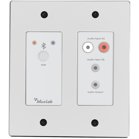 MuxLab 500555 Bluetooth and Analog Audio to Dante Interface 2-Gang Wallplate - White