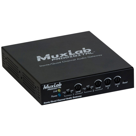 MuxLab 500765 Dante/Quad Channel Audio PoE Gateway
