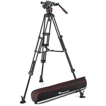 Manfrotto MVK608TWINMAUS Nitrotech 608 Fluid Video Head With Aluminum Twin Leg Tripod and Mid-Level Spreader