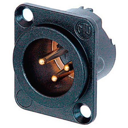Neutrik NC3MD-LX-B 3-Pin XLR Male Panel/Chassis Mount Connector - Duplex Ground Contact - Black/Gold