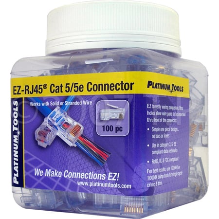 Platinum Tools 202003J EZ-RJ45 CAT5/5e Connectors for Solid or Stranded Conductors - Jar of 100