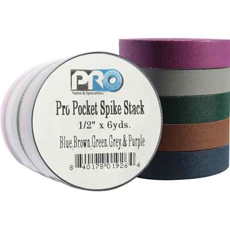 Pro Tapes 001UPCSPIKE6MDRK Pro Pocket Spike Tape 1/2 Inch x 6 Yards - 5 Stack Pack in Purple/Grey/Green/Brown/Blue