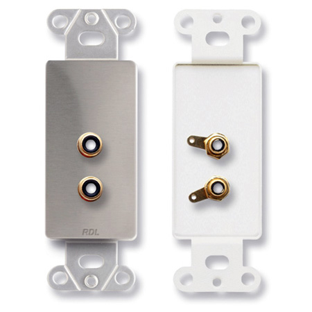 RDL DS-PHN2 Dual RCA Jacks on Decora Wall Plate - Solder type - Stainless steel