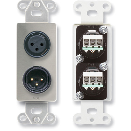 RDL DS-XLR2 XLR 3-pin Female & 3-pin Male on Decora Wall Plate with Terminal Block connections on rear