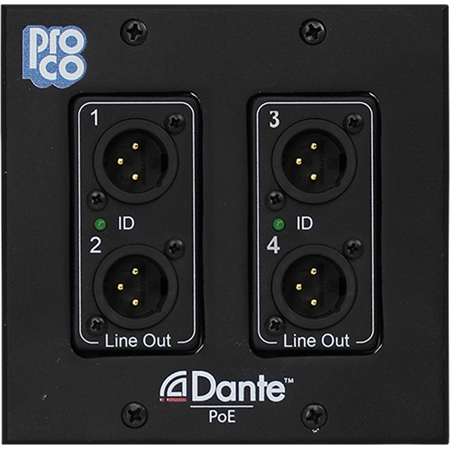 ProCo AODDP-4XM AoDDP 4 Channel Output Neutrik Male XLR Dante Wall Plate Box