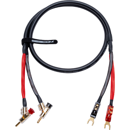 Sescom SC4S11-E2F2-015 Audiophile Speaker Cable Canare 4S11 Banana Plug to 5/16 Spade - 15 Foot