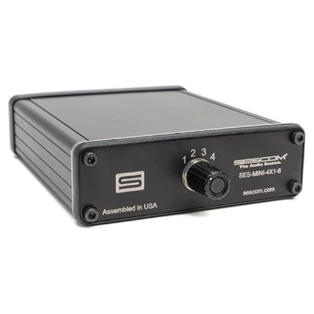 Sescom SES-MINI-4X1-6 Passive Audio Signal Splitter-4 Stereo 3.5mm Input Selection and Six 3.5mm Stereo Outputs