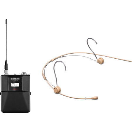 Shure QLXD1 Bodypack Transmitter and TwinPlex Tan Headset Mic Kit with TA4F Connector - 470-534MHz