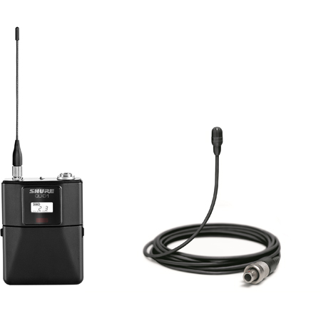 Shure QLXD1 Bodypack Transmitter and TwinPlex Low Sensitivity Black Lavalier Mic Kit - 534-598MHz