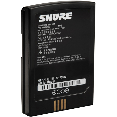 Shure SB910M Rechargeable Li-ion Battery for ADX1M Micro Bodypack Transmitters
